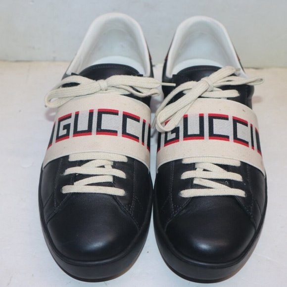 Gucci Ace Stripe Sneakers Black Leather Men\'s Shoes Size EU 42 main image 5